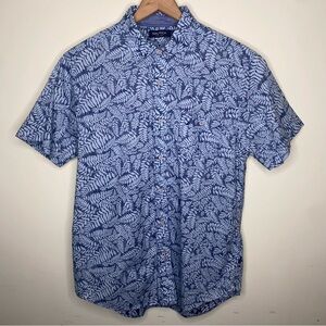 Nautica Blue Fern Floral Inside Out Men's Medium Short Sleeve Button Down Shirt